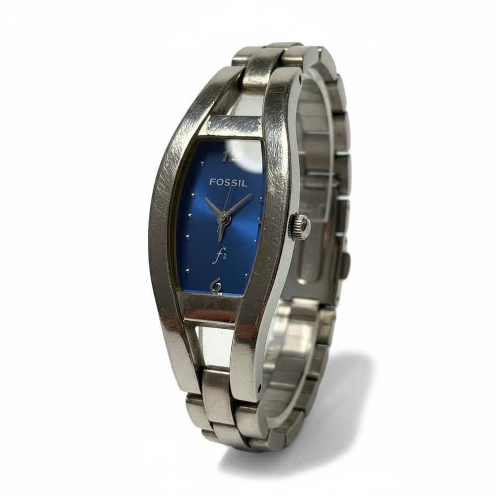 Fossil F2 Womens Silver Tone Blue Dial Rectangle Bracelet Wrist‎ Watch ES-9387